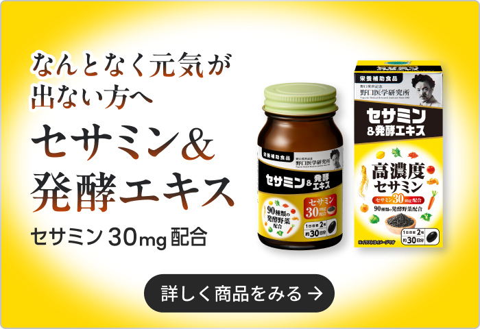 なんとなく元気が出ない方へ セサミン&発酵エキス セサミン30mg配合 詳しく商品をみる
